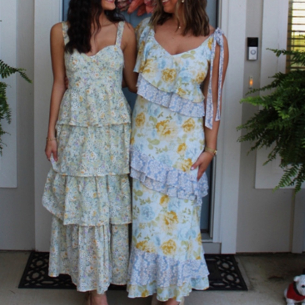 We Are Kindred x Anthropologie Giovanna Tiered Ruffle 4 / Sm Blue Yellow Floral